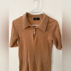 Mango Ribbed Camel Polo Top